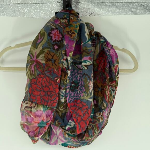 Saachi Infinity Scarf Womens One Size Blue Floral Wool Silk Art To Wear Bohemian - Picture 2 of 6
